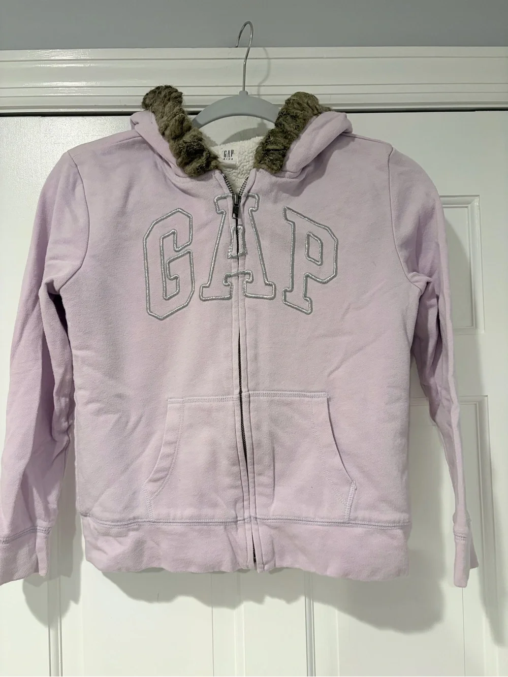 GAP Light Purple Girls' Zip-Up Hoodie with Faux Fur Hood Trim